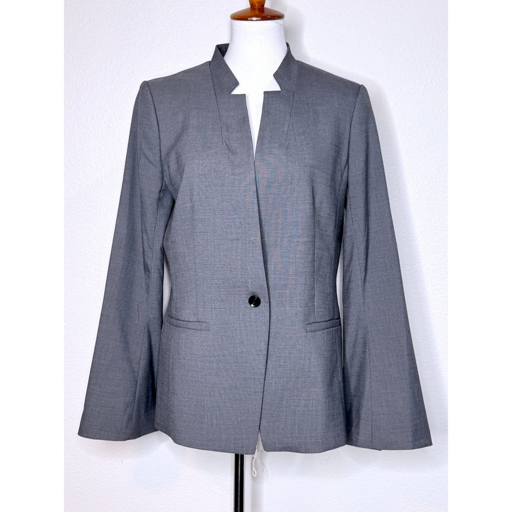 BANANA REPUBLIC‎ Long & Lean Blazer 10 Gray Stand Up Collar Career Wear Business